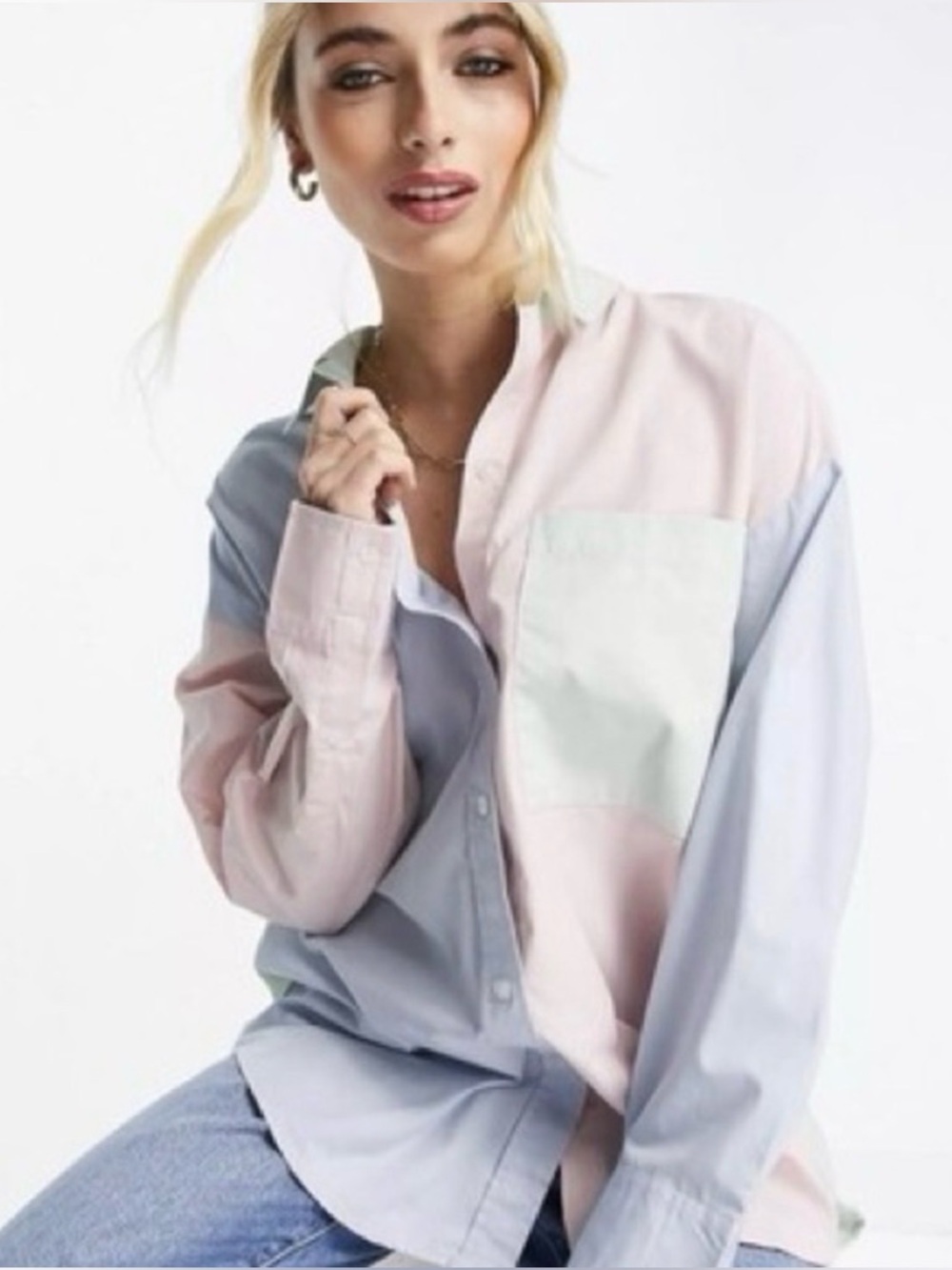Abercrombie & Fitch Pastel Multi Color Oversized Long Sleeve Button Down Top